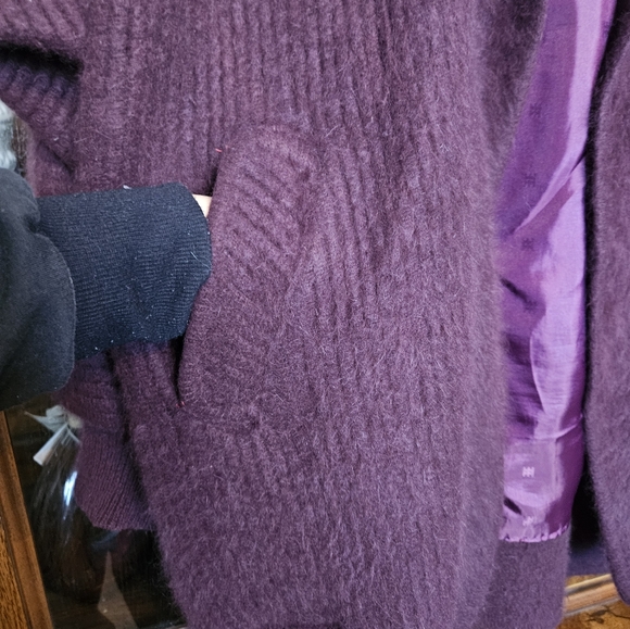 STILLMAN Studio 80% Angora Soft Fur Dark Burgundy Cardigan Sweater - Picture 7 of 7
